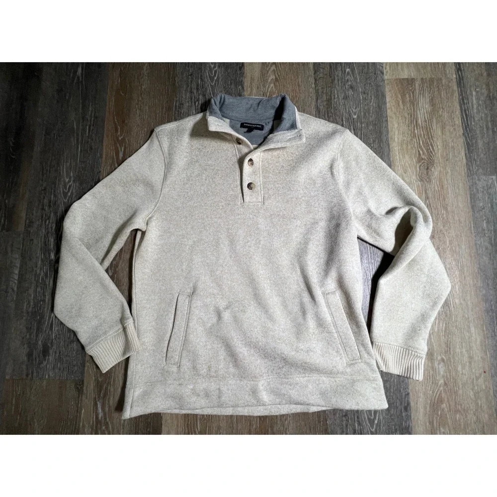 Banana Republic Pullover Mens Large Oatmeal Excellent Quarter Button‎ Sweater